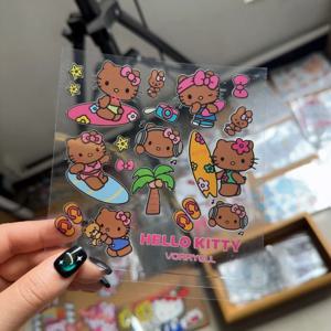 산리오 헬로키티 하와이 블랙스킨 스티커 DIY 물컵 휴대폰 케이스 카메라 만화 장식 스티커 소녀 보상 포스트