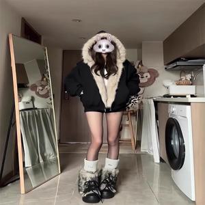 레트로 아메리칸 퍼리 칼라 후드 재킷 여성용 봄 가을 신상 내셔널 트렌드 파카 재킷 탑 여성 패션