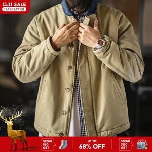 마덴 남성 빈티지 N-1 데크 재킷 헤비웨이트 코튼 충전 숏 코트 스탠드 칼라 따뜻한 방풍 자켓 가을 겨울용