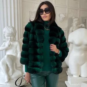 겨울 친칠라 모피 코트 여성 렉스 토끼 모피 코트 천연 모피 겨울 자켓 여성 짧은 모피 코트