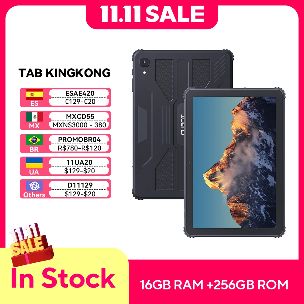 Cubot TAB KINGKONG, 견고한 태블릿 Android 13, IP68 방수, 16GB RAM(8GB+8GB 확장), 256GB ROM(TF 카드 최대 1TB 확장 지원), 10.1인치 FHD+ 화면, 10600mAh 배터리, 4G 태블릿pc, tablet, OTG, GPS, WIFI, 16MP, 옥타 코어, 듀얼 4G, 듀얼 스피커, 장바구니 및 컬렉션에 담기