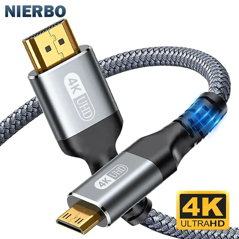 NIERBO HDTV 태블릿 카메라용 미니 HDMI to HDMI 케이블, 고속 편조 HDMI 호환 케이블, 양방향 2.0 코드, HD 4K 60Hz