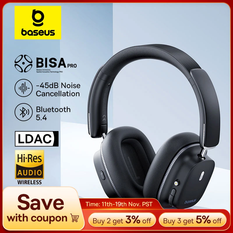 Baseus Bowie 30 Max Bluetooth 헤드폰 45dB 소음 제거 고해상도 LDAC 오버 이어 헤드셋 3D 공간 오디오 무선 이어폰