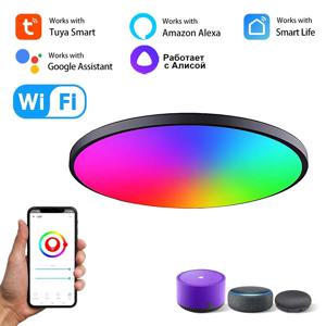 투야 스마트 천장 LED 조명, 와이파이 알렉사 구글 홈 플러시 마운트 조명 고정장치, 침실 거실용, RGB 조도 조절 가능, 220V, 24V, 30cm