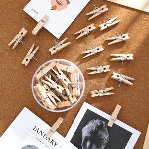 50 개/상자 나무 클립 핀 다채로운 사진 나무 클립 펠트 보드 코르크 벽 장식 푸시 핀 Office 편지지