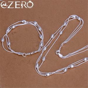 925 스털링 실버 드리 워진 타원형 비즈 체인 팔찌 목걸이 쥬얼리 여성을위한 설정 패션 파티 웨딩 액세서리 선물