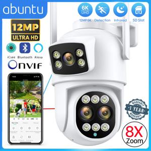 12MP 6K WiFi IP 카메라 야외 8X 줌 듀얼 스크린 6MP PTZ Wifi 감시 카메라 야간 투시경 ICSEE APP CAM 인간 감지