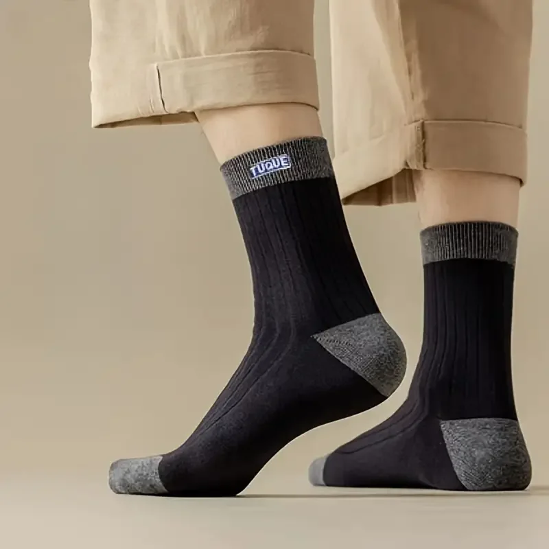 5 쌍 남성용 트렌디 컬러 블록 크루 양말, 통기성이 뛰어난 편안한 캐주얼 남녀공용 양말 남성용 야외 착용 사계절 착용