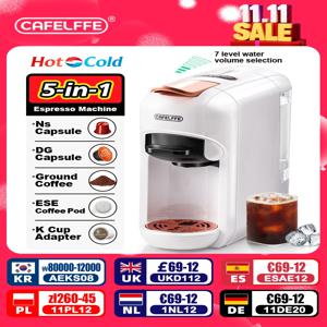 Cafelffe 5in1 멀티 캡슐 커피 머신 DG 카푸치노, Nes 캡슐, ESE 포드, 분쇄 커피 호환, 사랑하는 사람, 아빠, 엄마를 위한 선물. 핫/콜드 추출 커피, 19바 고압 추출, 7단계 물량 선택.