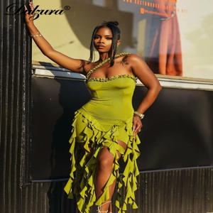 Dulzura 여성용 민소매 홀터 러플 패치워크 미니 원피스, 단색 섹시 복장, 무도회 파티 클럽웨어, 가을 겨울 옷