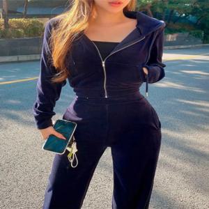 여성용 골드 벨벳 스포츠웨어 세트 캐주얼 후디 루즈 스타일 투피스 세트 나이를 잊게 하는 봄 가을 신상품