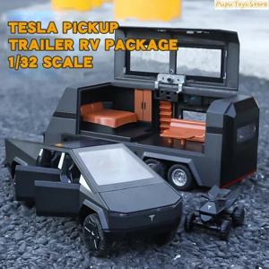 1:32 Tesla Cybertruck 픽업 트레일러 합금 자동차 모델 다이캐스트 금속 장난감 오프로드 차량 트럭 모델 사운드 및 라이트 어린이 선물