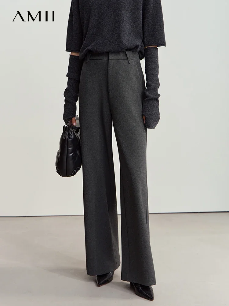 Amii 여성용 미니멀리스트 2024 겨울 바지, 프리미엄 통근 바지, 다목적 질감 와이드 레그 팬츠, 루즈 드레이프 캐주얼 바지 12444204