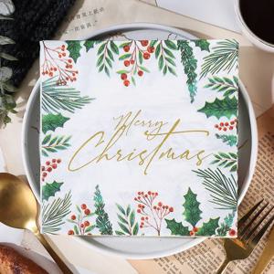 메리 크리스마스 주방 베이킹 종이, 레스토랑 칵테일 냅킨, 크리스마스 파티, 일회용 종이 플레이스매트, 2 겹, 33cm, 10 개, 20 개