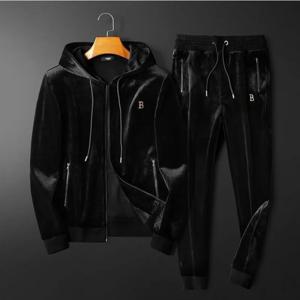 남성 의류 봄과 가을 고품질 캐주얼 스포츠 후드 양복 골드 벨벳 바지 정장 느슨한 투피스 세트