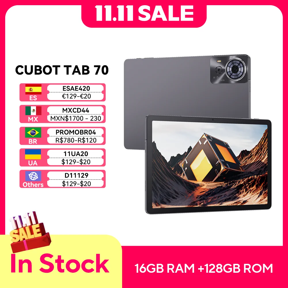 Cubot 태블릿 안드로이드 14, 옥타코어, 16GB RAM(6GB + 10GB), 128GB ROM, 10.95 인치 HD + 화면, 8200mAh, GPS, 탭 70, 2025 신제품 페이스 ID