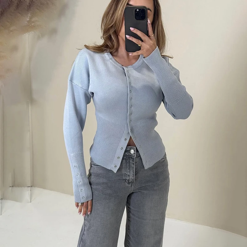 Tornova 패션 니트 카디건 탑 여성용 리브 패치 워크 슬림 솔리드 캐주얼 크로프트 이너 탑 여성용 니트 카디건 아웃웨어