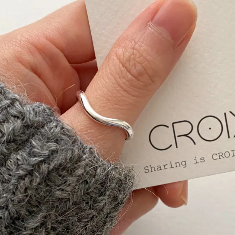 여성을위한 925 스털링 실버 물결 모양의 라인 오픈 반지 숙녀 우아한 럭셔리 쥬얼리 액세서리 도매 보석