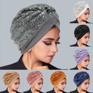 패션 모자를 쓰고 있죠 비니 모자 모자 트위스트 매듭 터번 여성 소녀 스팽글 디자인 케모 헤드 랩 소프트 스트레치 탈모 탈모증