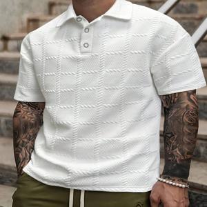 남성 여름 트렌디 반팔 티셔츠 캐주얼 패션 라펠 셔츠 데일리 스타일리쉬 자카드 스몰 체크 패턴