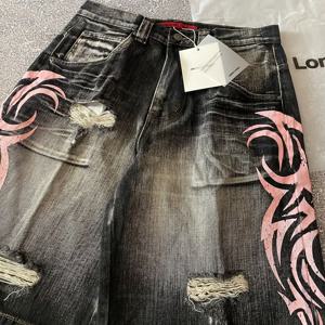 Y2K 트렌디 브랜드 데님 반바지 Tassels 디자인 빈티지 반바지 여성 스트리트 힙합 패션 하라주쿠 펑크 하이 웨이스트 와이드 레그 팬츠