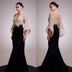 맞춤형 저지 아플리케 꽃 구슬 v 넥 트럼펫 롱 드레스 맞춤형 행사 절묘한 패션 정장 저녁