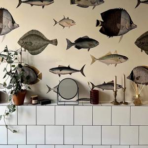 이동식 빈티지 벽지, 바다 물고기 패턴 벽 종이 껍질 및 스틱, 부직포 주방 벽 종이, 식물, 빈티지 룸 장식