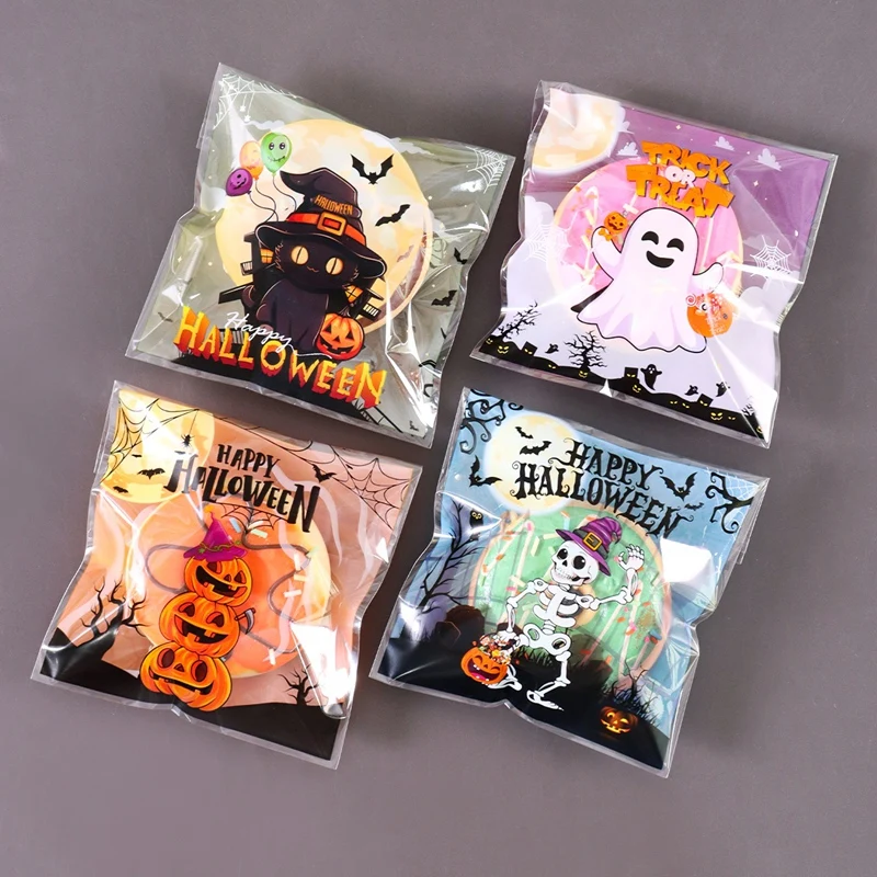 50/100Pcs 소름 끼치는 할로윈 사탕 가방 호박 유령 선물 쿠키 셀프 씰링 가방 할로윈 파티 장식 어린이 트릭 또는 트리트