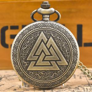 레트로 청동 Steampunk 플립 탑 남성과 여성 학생 선물 석영 목걸이 Valkyry 삼각형 기념 회중 시계