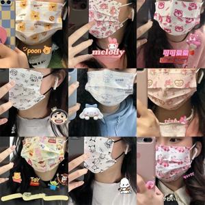 Miniso Sanrio 컬렉션 마스크 귀여운 만화 프린트 일회용 보호 고가치 마스크 여름 멜트블로운 천