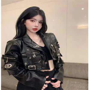 헤비 듀티 지퍼 디자인 PU 가죽 재킷 여성용 초가을 신상 블랙 숏 모터사이클 의류 트렌디 출퇴근용 방풍