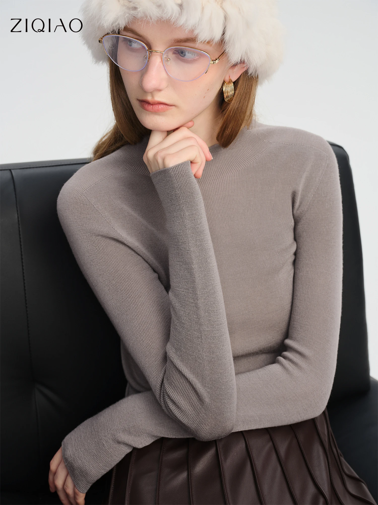 ZIQIAO 여성용 양모 스웨터 가을, 겨울 새로운 18 바늘 누드 원활한 니트 바닥 티셔츠 25ZQ93002+25ZQ93035