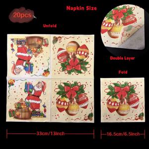10/20pcs 2Ply 만화 산타 클로스 벨 화환 활 솔방울 패턴 크리스마스 냅킨 파티 장식 티슈 DIY 데쿠파주 종이