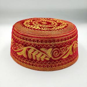 무슬림 기도 모자 빨간색 면 자수 쿠피 모자 터번 인도 스타일 남성용 사우디아라비아 이슬람 의류 유대교 이슬람교 스카프