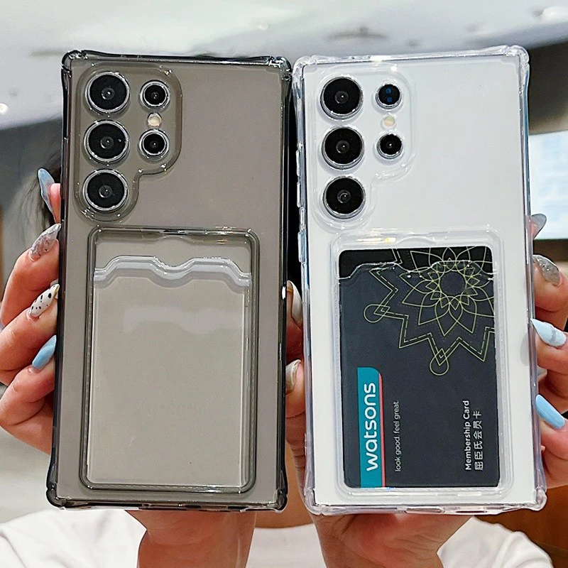 삼성 갤럭시 S25 S24 S23 S21 FE S22 울트라 플러스 카드 수납 실리콘 소프트 케이스, 고급 카드 포켓, 투명 충격 방지