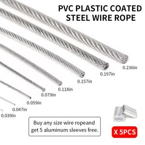 5/10/20/50M 코팅 로프, 304 스테인리스 스틸 케이블, 표면 PVC 투명 코팅 신축성 있는 빨랫줄