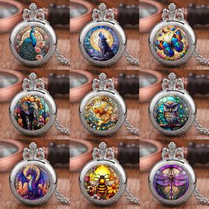 빈티지 오일 다채로운 동물 디자인 석영 주머니 시계 목걸이 펜던트 남성과 여성을위한 이상적인 선물 어린이 펜던트 생일 선물