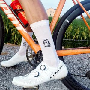 스포르크스 고양이 패턴 사이클링 양말 봄과 여름 남성 및 여성 로드 사이클링 스포츠 트렌디 통기성 고탄성 내마모성 종아리 중간 양말