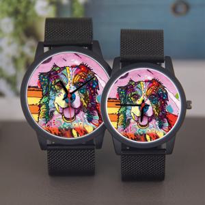 맞춤형 45/38mm 블랙 기념품 로즈 골드 시계 남녀 공용 쿼츠 시계 개 디자인 실버 팔찌 시계 선물