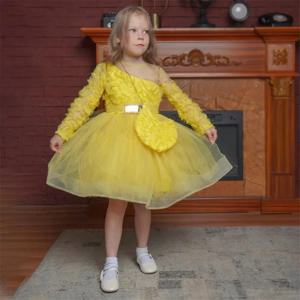 결혼식을위한 노란색 꽃 소녀 드레스 무릎 길이 사랑스러운 아기 소녀 생일 파티 가운 첫 성찬식 가운 맞춤형