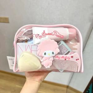 새로운 산리오 피아노 PVC 보관 가방 만화 카와이 투명 메이크업 가방 대용량 세면도구 가방 소형 아이템 보관 가방