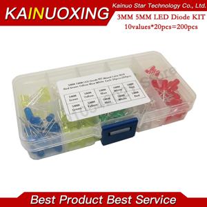 200개/세트 3MM 5MM 박스 포함 LED 키트 혼합 색상 빨강 초록 노랑 파랑 흰색 발광 다이오드 각각 10가지 값 각 20개