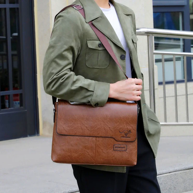 IPAD 용 비즈니스 숄더 백 PU 가죽 비즈니스 핸드백 남성용 메신저 백 대형 사이드 슬링 백 패션 맨 크로스 바디 백