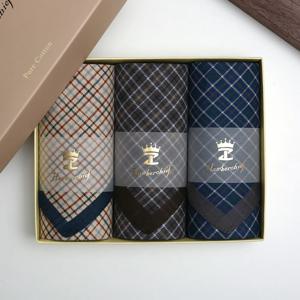 선물 상자 남성용 순면 손수건 클래식 대비 색상 체크 무늬 구식 복고풍 향수 수건 43cm