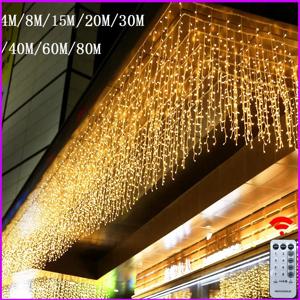 2026년 크리스마스 장식, 가정용 실외 방수 LED 커튼 아이스클 스트링 라이트, 집, 파티오, 겨울용 거리 장식 가랜드