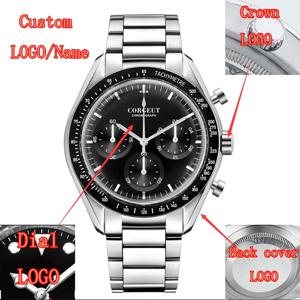 커스텀 로고 코르게트 40mm 크로노그래프 남성용 시계 방수 가죽 스포츠 시계 VK63 쿼츠 남성 시계