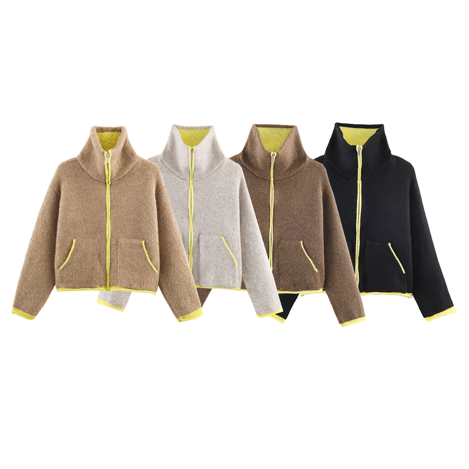 2025 겨울 신상품 여성용 레이지 스타일 루즈 배색 장식 레이어 니트 파일럿 재킷 코트