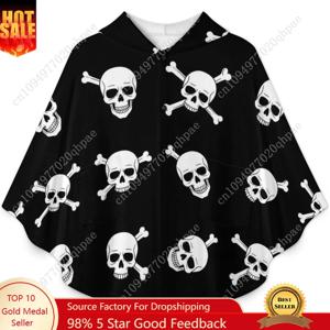 아늑한 플란넬 담요 스웨터, 어린이와 청소년을 위한 주머니가 있는 해골 십자뼈 오버사이즈 후드티