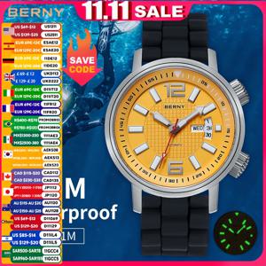 BERNY 20ATM 다이버 남성용 자동 기계식 시계 슈퍼 발광 방수 수영 다이브 손목 시계 사파이어 자동 와인딩