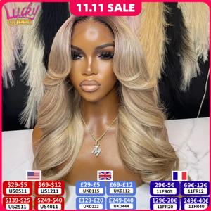 13X6 옹 브르 금발 컬러 정면 가발 여성용 인간의 머리카락 투명 13X6 레이스 프론트 인간의 머리 가발 어두운 뿌리가 미리 뽑아